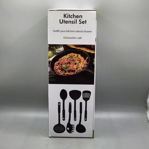 New 6 Piece Kitchen Utensil Set Plastic Nylon Non Scratch Cooking Black - Picture 4 of 6